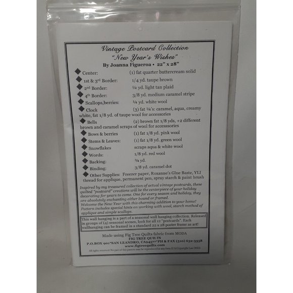 Fig Tree Quilt Pattern Vintage Postcard "NEW YEAR's WISHES" 22 x 28 Wall-hanging - Picture 4 of 8